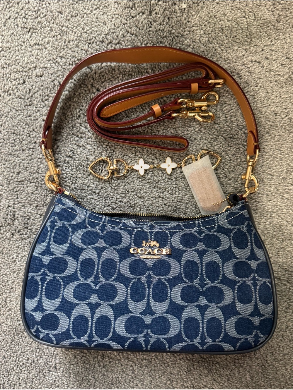 COACH Denim Blue Signature Jacquard Shoulder Bag with Gold Hardware